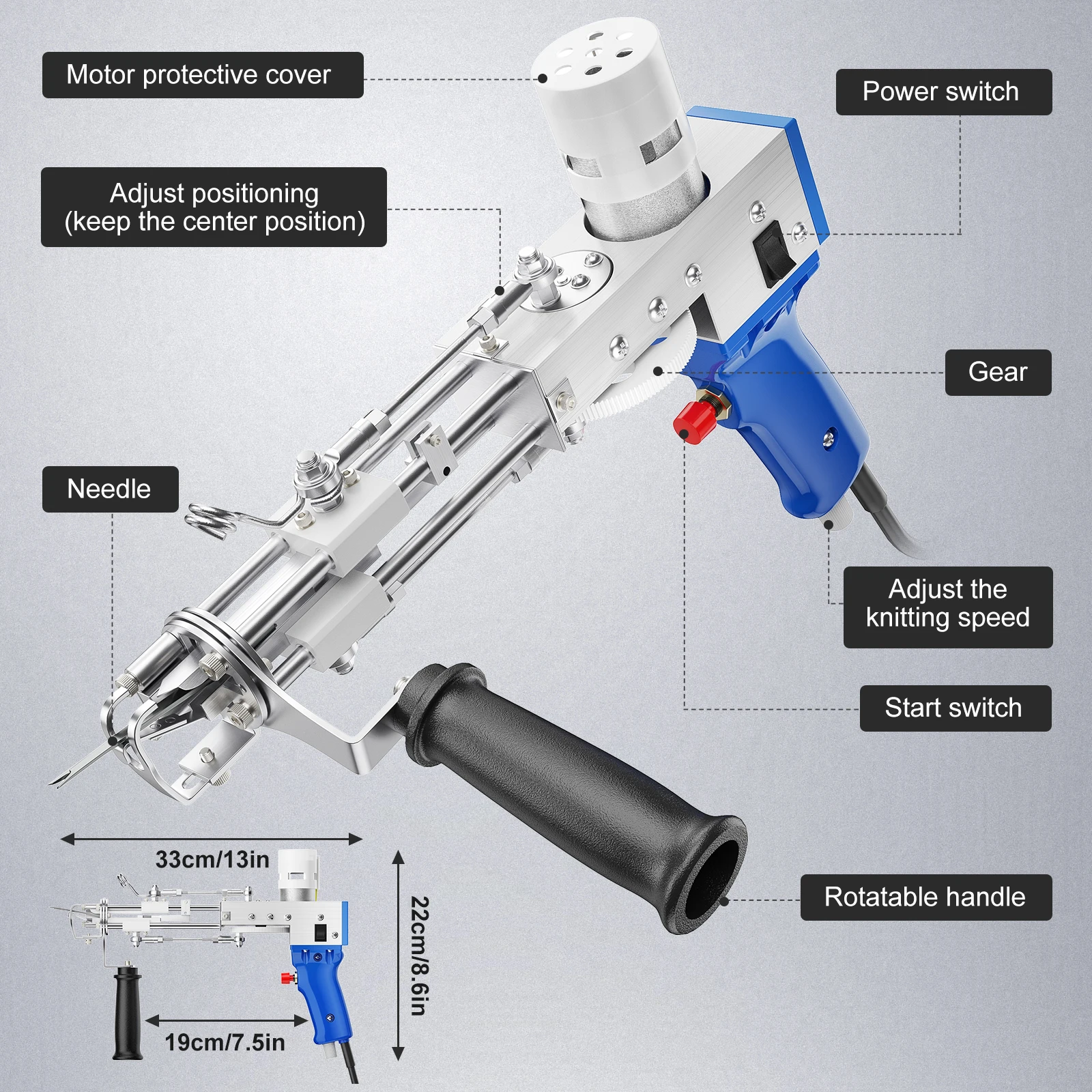 Cut Pile/Loop Electric Carpet Tufting Gun Carpet Weaving Machine Industrial Embroidery Machine Cut Pile Knitting Machine 2400RPM