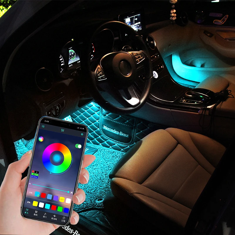 LED Car Foot Ambient Light With Cigarette Lighter Music APP Control RGB Multiple Modes Auto Interior Decorative Atmosphere Light