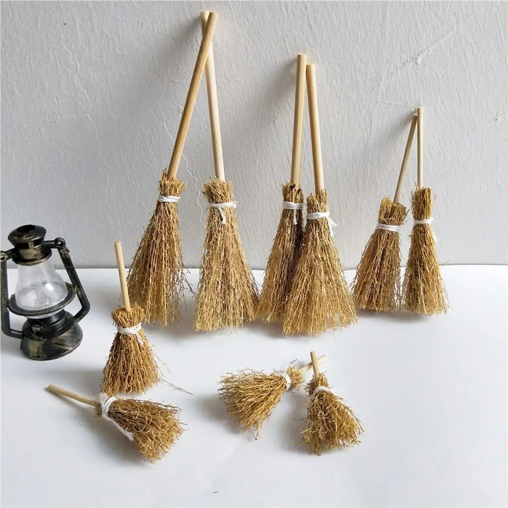 5PCS/Bag Witch Tool Witch Straw Brooms Kitchen Garden Miniature Broom Party Decoration Scene Mini Witch Broom Craft Ornaments