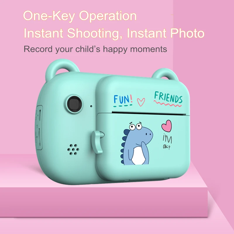 Children 1080P HD Digital Camera Toys Mini Cartoon Portable Thermal Instant Print Photo Camera Educational Toys +32G Memory Card