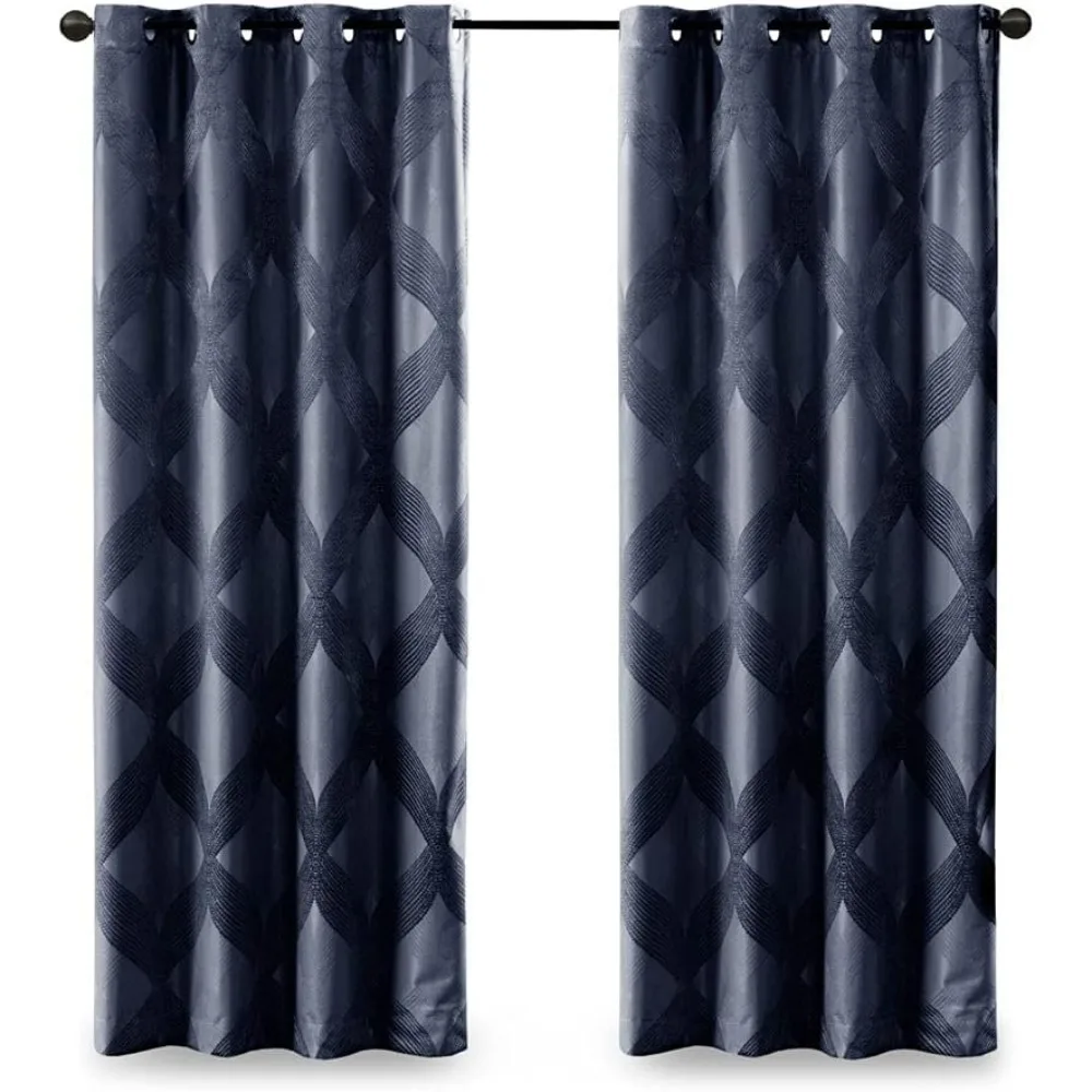 Total Blackout Knitted Jacquard Curtain Panel - Single Piece, Elegant Design for Privacy and Light Blockage