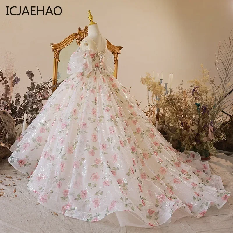 FlowerOutfit For Wedding Party Dress Prom Vintage Children Evening Gown Kids Girl Floral Long Bridesmade Formal Ball