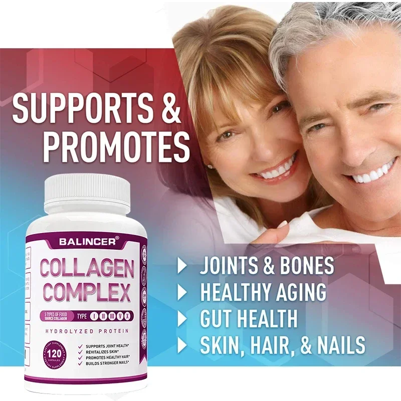 Vital Collagen for Men and Women - Types I, II, III, V, X Complex Capsules - Grass Fed - Healthy Joints, Skin, Hair, Nails