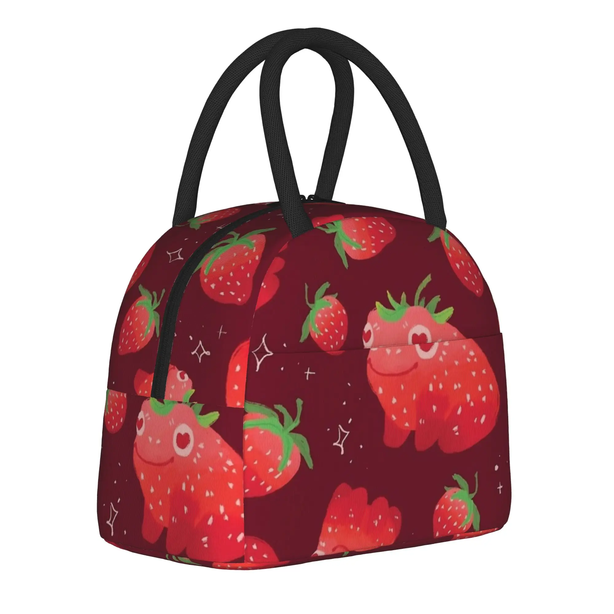 

Cartoon Strawberry Frogs Pattern Insulated Lunch Bag Cooler Bag Reusable Fruit Tote Lunch Box Food Storage Bags College Travel