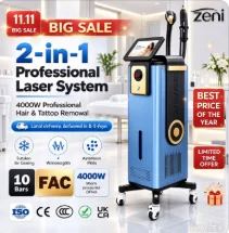 2026 New 2 In 1 Diode Laser Hair Removal Picosecond Tattoo Removal Machine, 4 Wavelengths 60 Million Shots, Professional Salon B