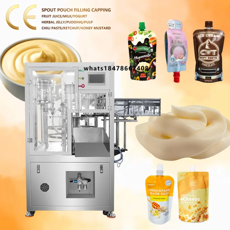 Automatic 2 Nozzle Chocolate Sauce Mayonnaise Cheese Sauce Cream Spout Pouch Premade Bag Doypack Filling and Capping Machine