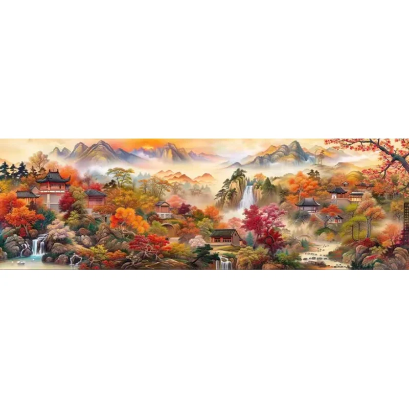 

9CT 11CT 14CT Autumn Landscape Pre-Printed Cross Stitch DIY Embroidery Set Handicraft Floss Needle Crafts Large Size 59 Colors