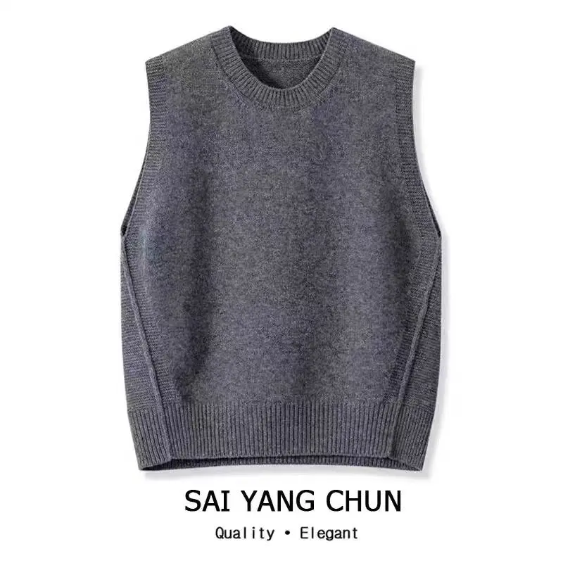 Women's Knitted Vest round Neck Loose Outerwear Fashionable Layering Top Brand Buckle Sleeveless Tank Top Commute Style