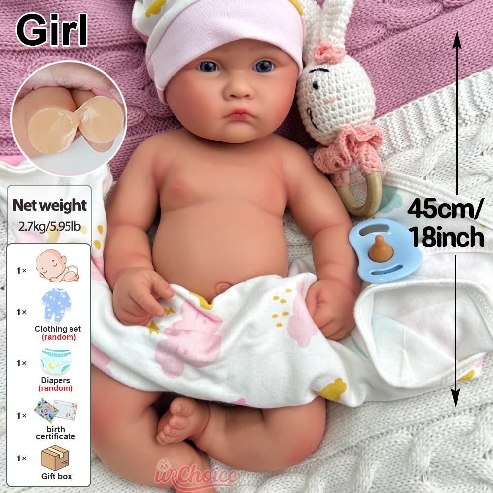 개방 입 소녀 18" 인형 수집자를 위한 가득 차있는 부드러운 실리콘 재태어난 아기 손으로 만든 통통한 세척 가능한 신생아 Bebe 세심한 세부사항