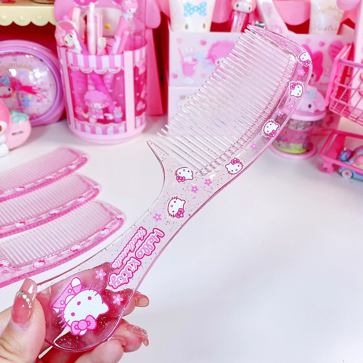 Hello Kitty Cinnamoroll Kawaii Dense Tooth Comb Students Anime Girls Heart Portable Massage Comb Makeup Hair Smooth Brush Gifts