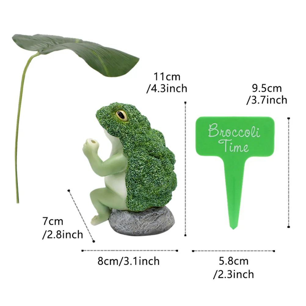 Small Frog Figurine Set Resin Broccoli Frog Statue with Lotus Leaf Sign Decor Outdoor Garden Frog Sculpture Aesthetic Yard Decor
