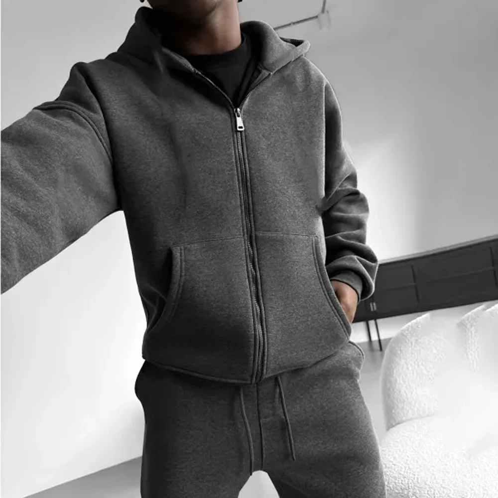 

Мужская базовая толстовка на молнии с длинными рукавами, толстовка большого размера, модная уличная толстовка, свободная повседневная толстовка унисекс на молнии