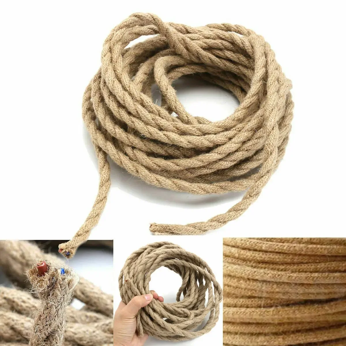 Beige 5/10/20 Meters Vintage Electrical Wire Hemp Rope Woven Textile Wire Twisted Cable Braided Wire Retro Pendant Light Line