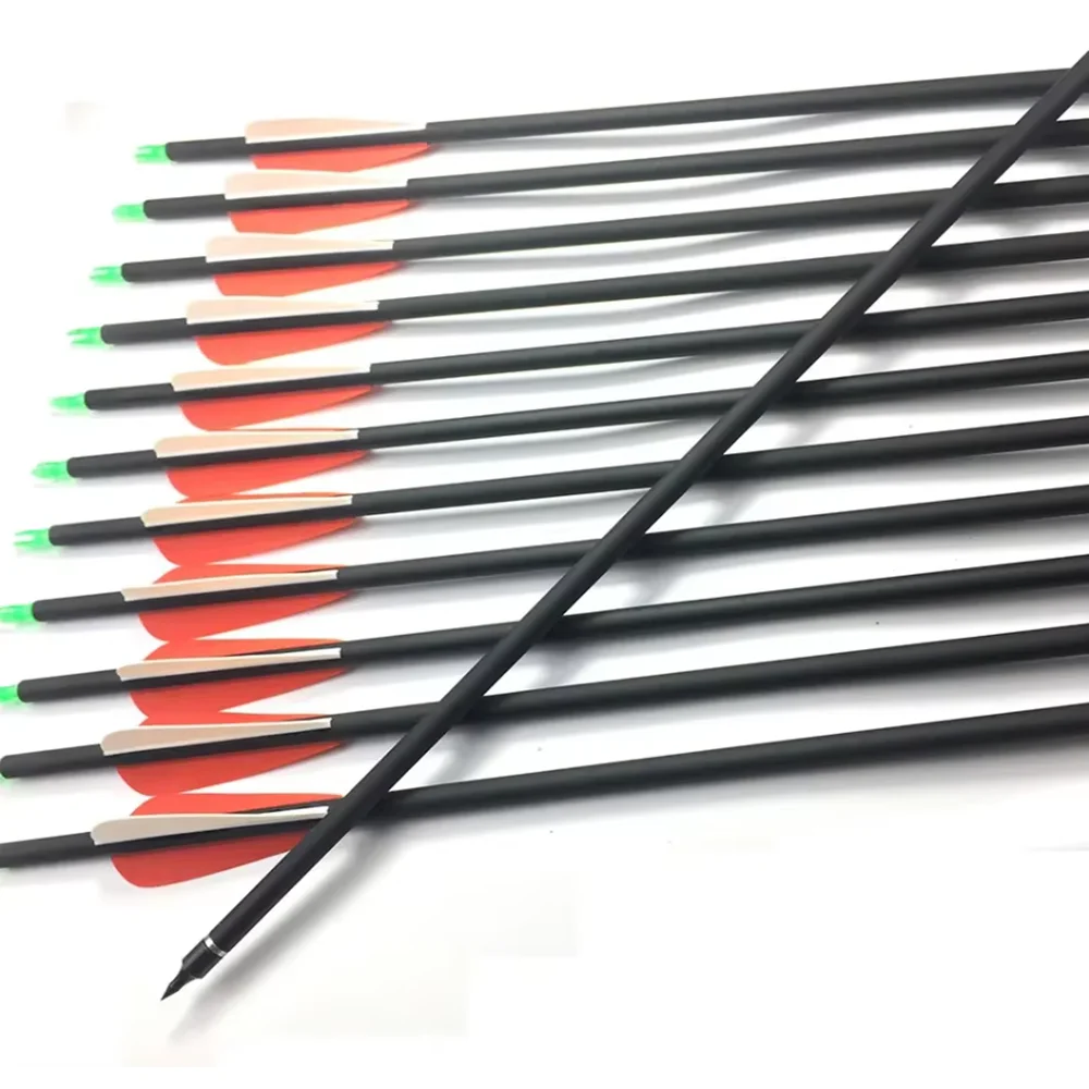 Flecha de carbono mixta 26 "/28"/30 "/32" flechas Spine500 puntas de flecha cambiables plumas de plástico para tiro con arco de caza flecha de arco compuesto