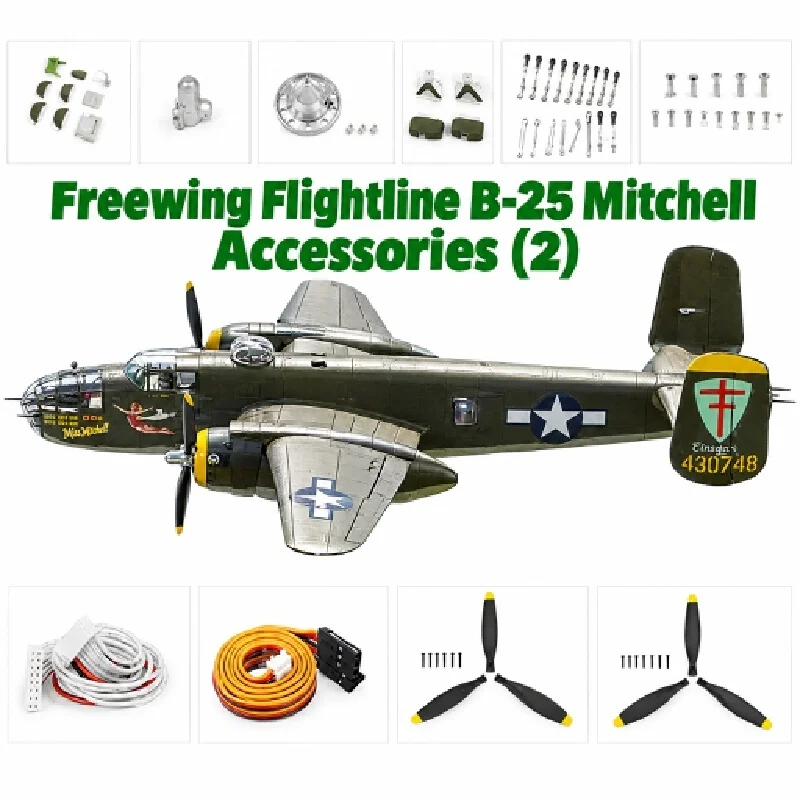 Flightline B-25 Mitchell Accessories (2) Paddle Cover Paddle Landing Gear Wheel Axle Led Navigation Light Control Board