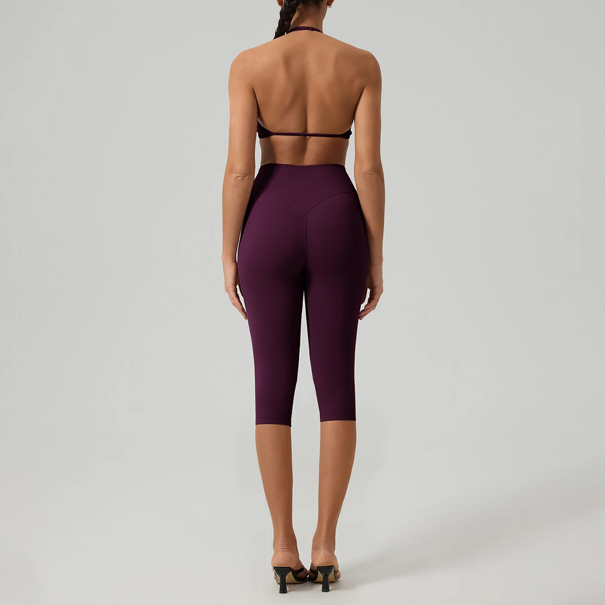 Hearuisavy Women Yoga Set 2Pcs Halter Sports Bra Capri Leggings High Waist Workout Pants Gym Fitness Top Sportswear Suit Summer