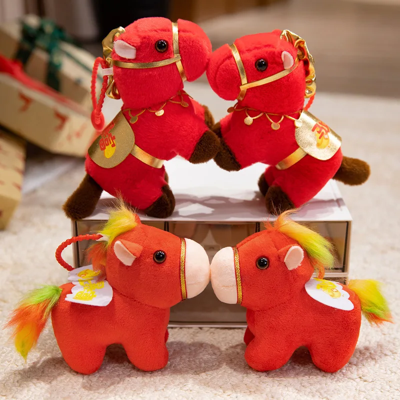 

1Pc Blessing Message Horse Doll Keychain Lucky Red Horse Plush Stuffed Toys Bag Pendant New Year Gift For Friends