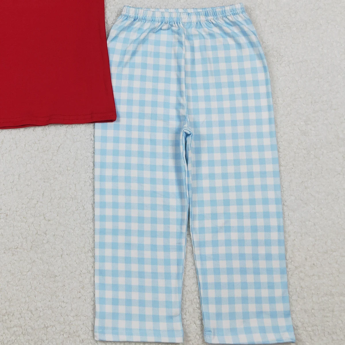 قمصان للأولاد الصغار مطرزة بالقطن الأحمر "I Love Dad" وسراويل مربعة طقم ملابس منقوشة لملابس الأولاد الصغار