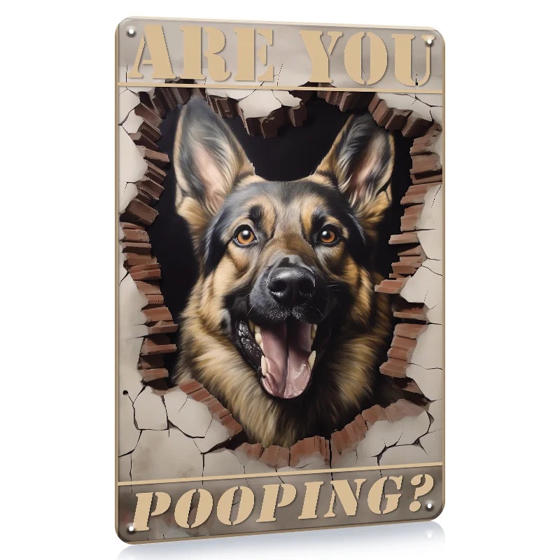 Funny Metal Tin Signs German Shepherd Signs, Are You Pooping Signs Dog Lover Signs Metal Sign for Bathroom Toilet 8X12inch