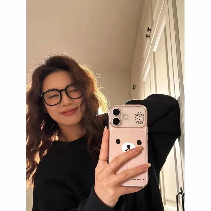 Rilakkuma emoji large window mobile phone case transparent protective cover suitable for iPhone 11 12 13 14 15 16 17pro max