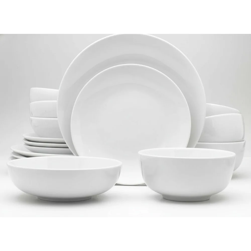 

Набор фарфоровой посуды на 4 предмета, классические белые тарелки и миски, которые можно мыть в посудомоечной машине, элегантная сервировочная посуда
