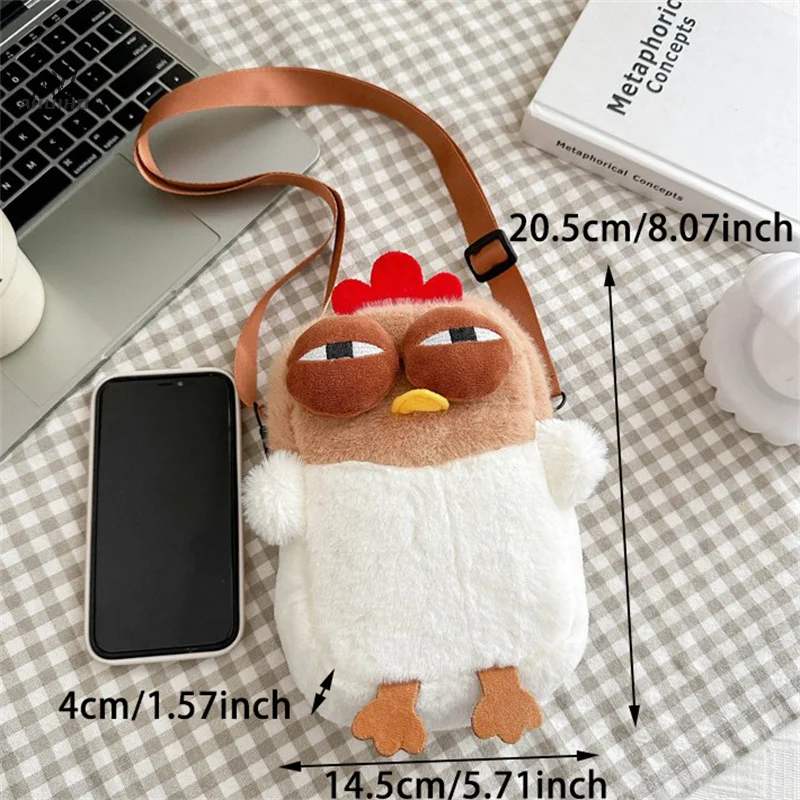 Plush Adjustable Strap Cartoon Bag Chicken Purse For Women Fluffy Hen Shoulder Bag Handbag For Travel Party