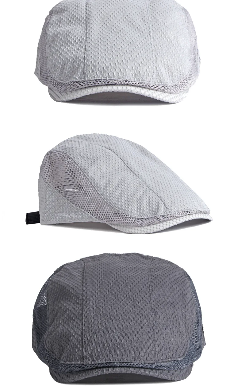 Männer Frauen Atmungsaktive Mesh Sommer Hut Zeitungsjunge Baskenmütze Ivy Cap Cabbie Flache Kappe Einstellbar Vintage Stil – Detail 6