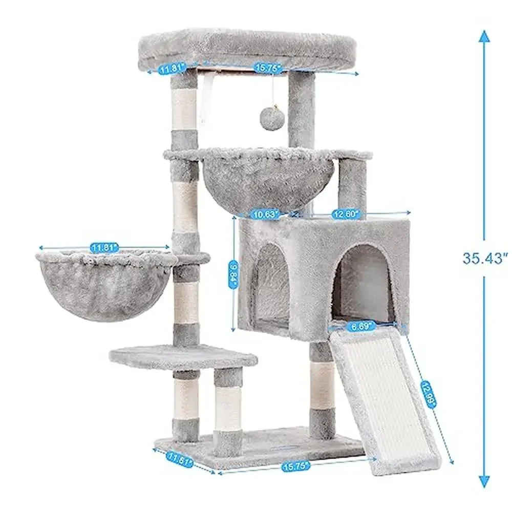 Torre de árbol para gatos con cama acolchada grande, hamacas acogedoras para condominio, postes para rascar de Sisal, rascador grande, estructura de escalada ligera para gatos