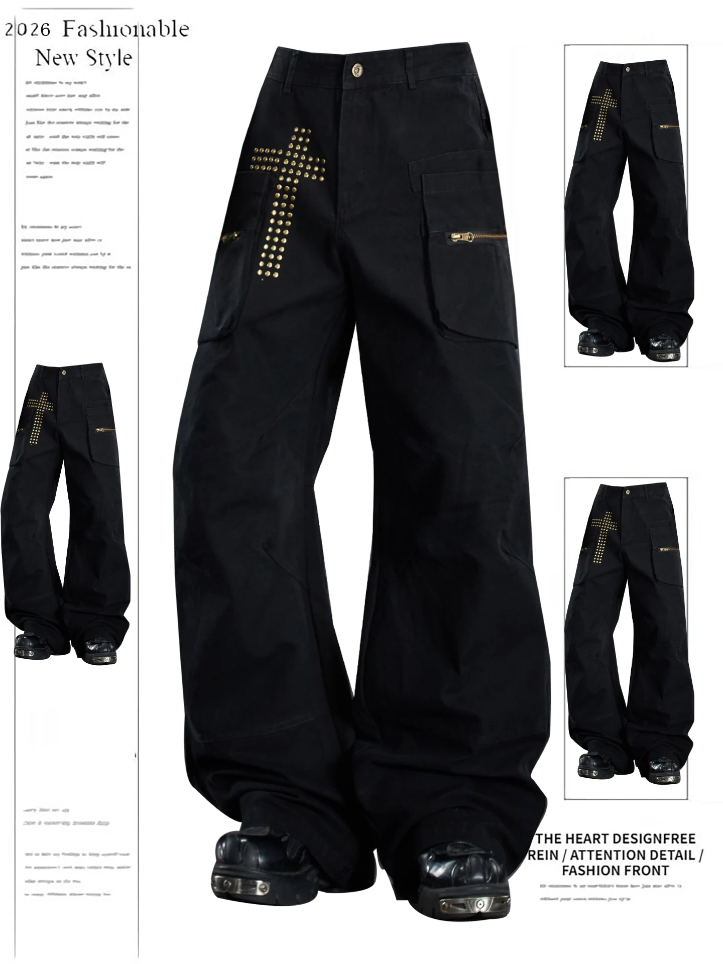

American Style Rivet Cross Workwear Jeans Women's Straight Leg Loose Street Style Spring New Arrival Long Pants