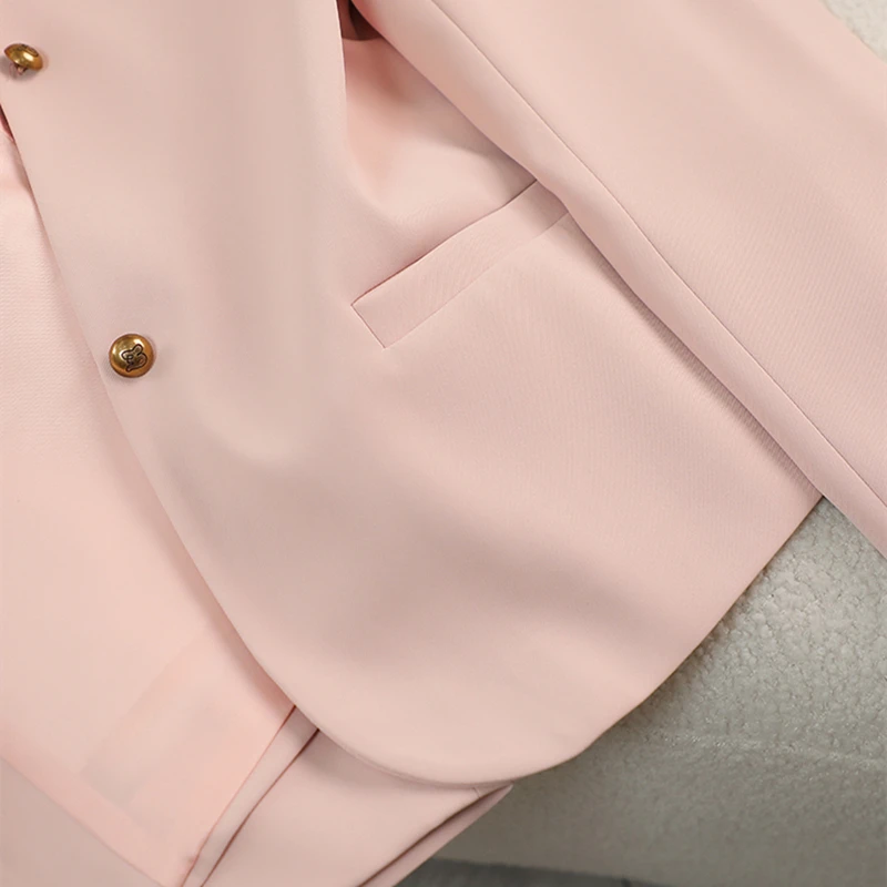 Round Neck Pink Blazer Women 2024 Fall Fashion OL Commuter Career Long-sleeved Elegant Black Suit Jacket Japanese Cropped Tops