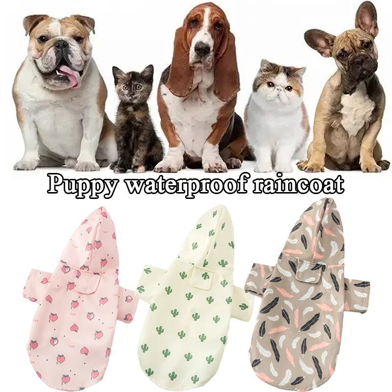 S-XL Waterproof Dogs Hooded Raincoat Feather Cactus Peach Printed Pets Dog Clothes Outdoor Puppy Jacket New Cat Rain Coat