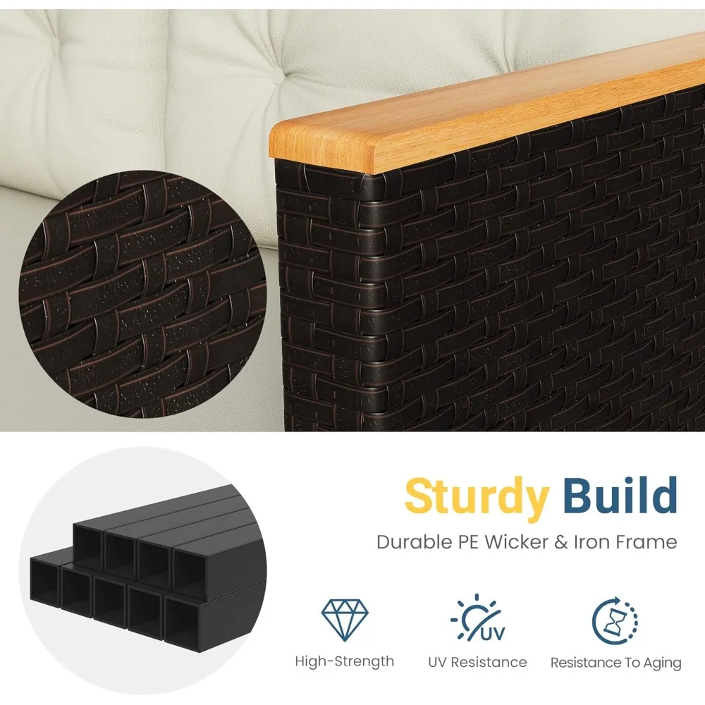 Conjunto de móveis para pátio externo de vime PE para todos os climas, sofá em forma de L de 3 peças com mesa de armazenamento