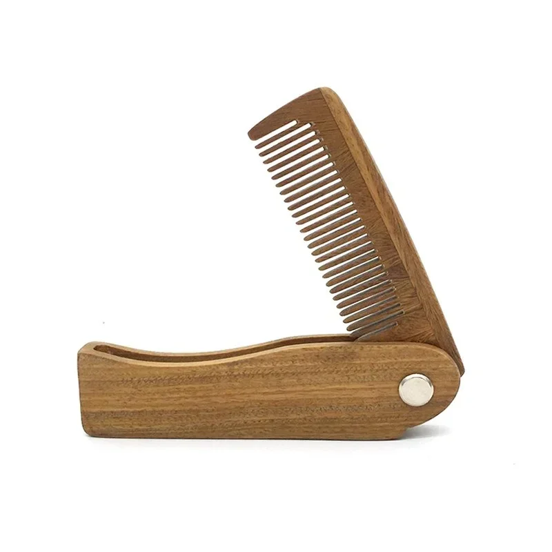 Peigne à cheveux en bois de santal naturel pour homme, brosse à barbe et à moustache, manche de poche