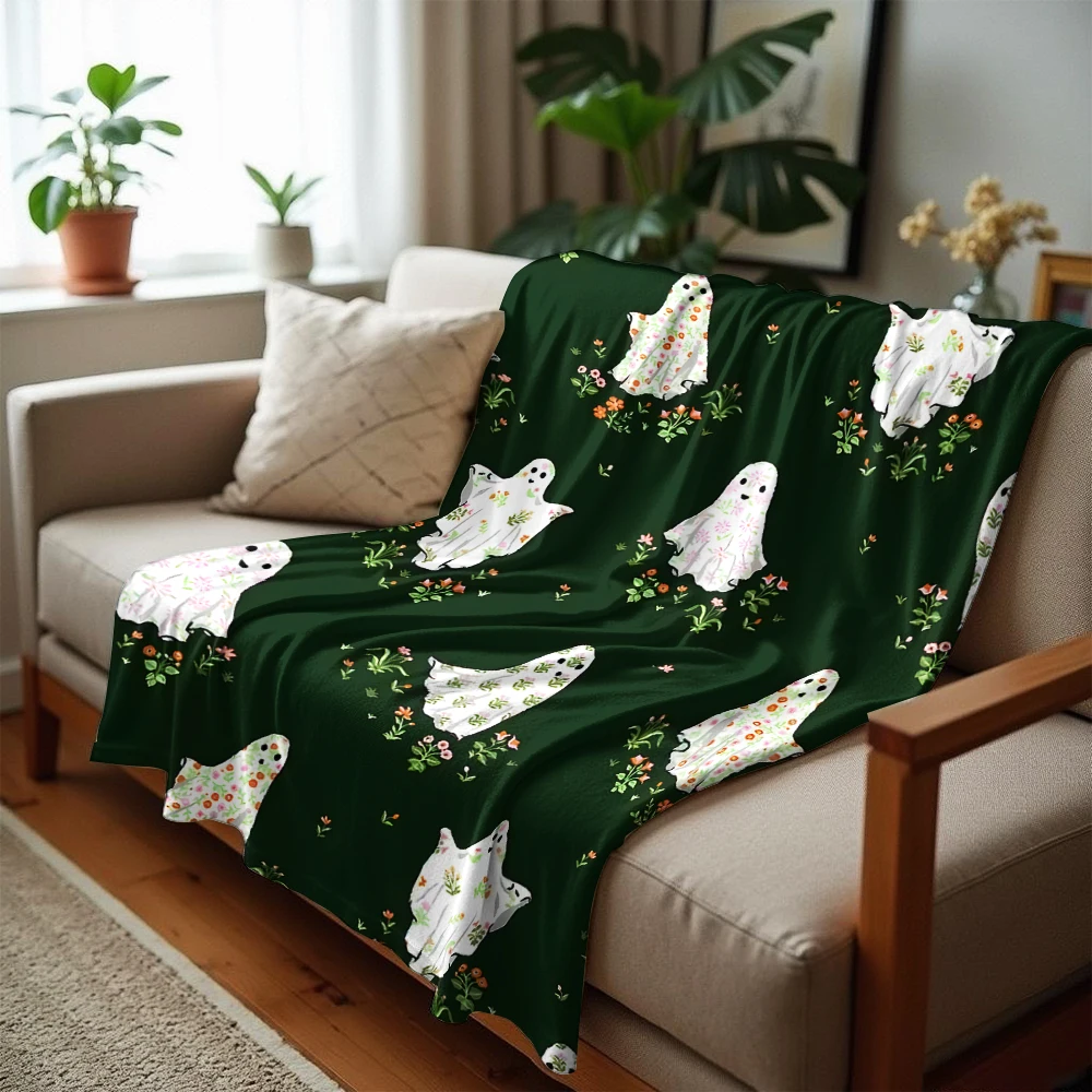 Floral Ghost Cottage Soft Flannel Blanket Breathable Warm Throw for Office Car Sofa Kids Room Birthday Xmas Gift