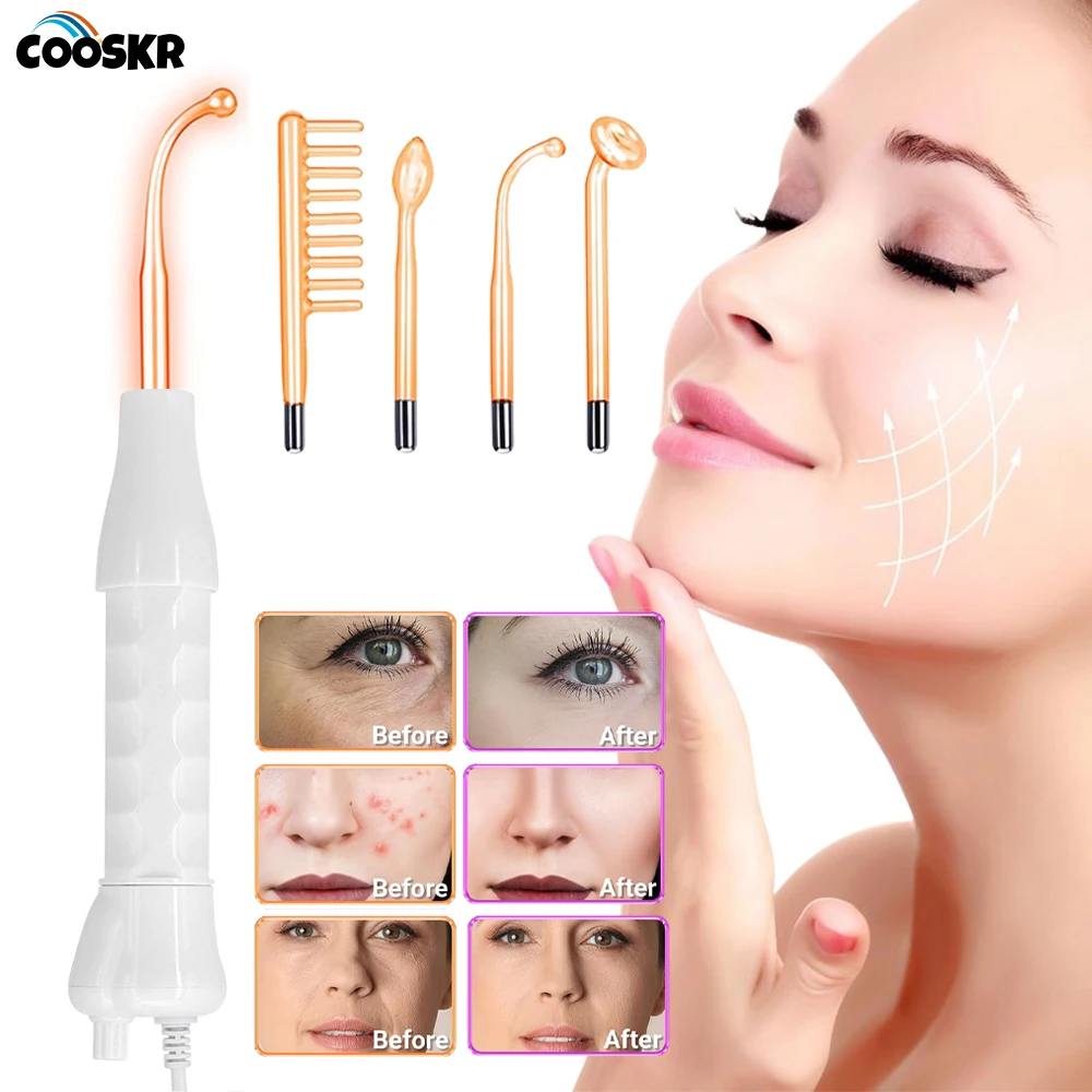 Electrode Facial Wand High Frequency Skin Rejuvenation Device For Face Spa Anti Wrinkle 4 in 1 Neon Glass Tube Wand Acne Remover