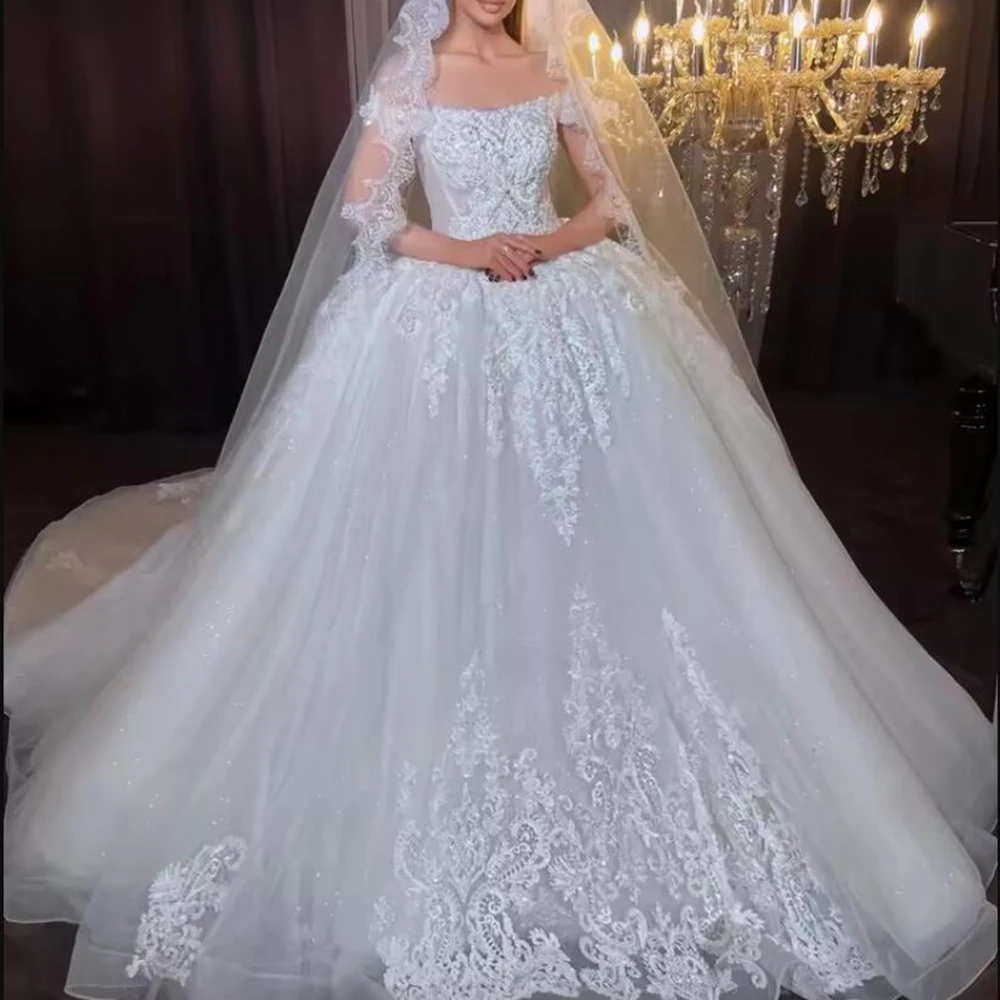 Romantic Lace Appliques Wedding Dress For Bride Short Sleeves White Bridal Gowns Customized Lady Wear Ball Gown Robe De Mariee