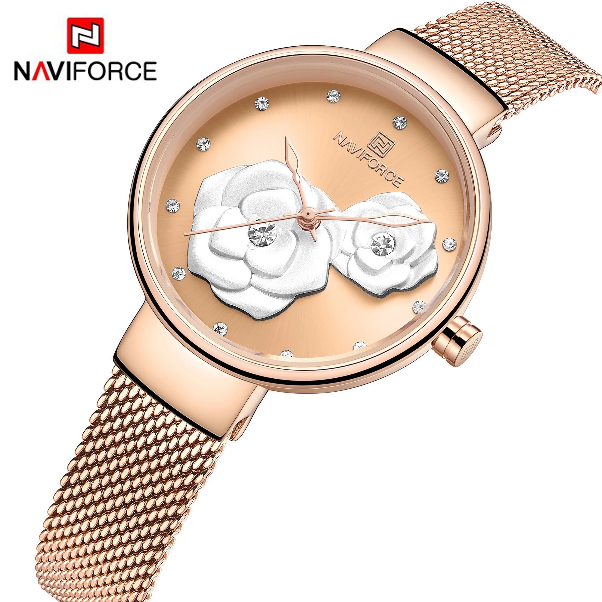 New NAVIFORCE Elegant Fashion Women Watch Mesh Stainless Steel Band Female Bracelet Casual Daily Waterproof Ladies Wristwatch