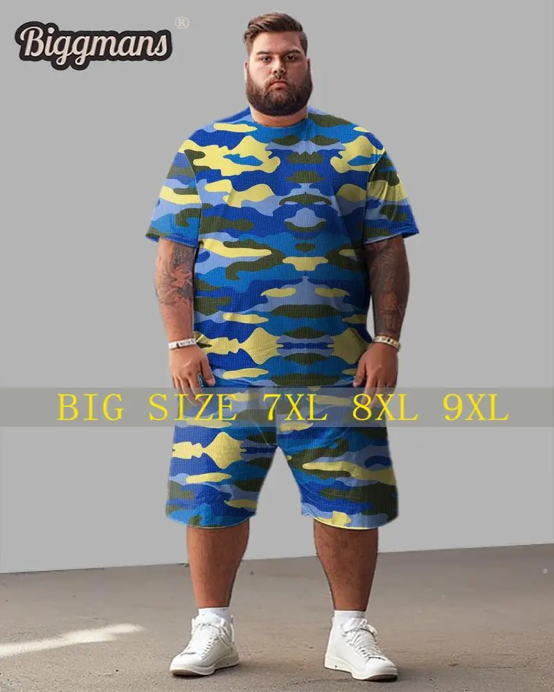 Biggmans T-Shirt Plus Size Set L-9Xl for Summer Clothing Oversize Suit Men's Large Block Street Short Shirt Shorts 7XL 8XL 9XL