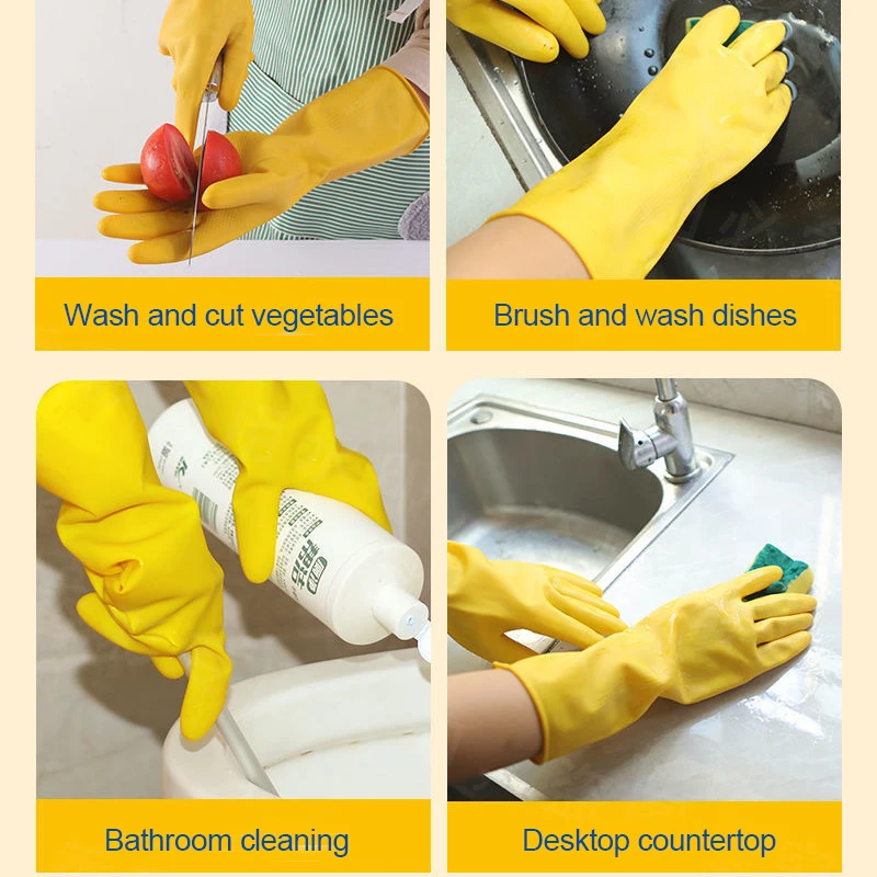 Cow Tendon Latex Gloves Dishwashing Rubber Durable Household Rubber Plastic Kitchen Work Wear-resistant Waterproof 6 Pairs