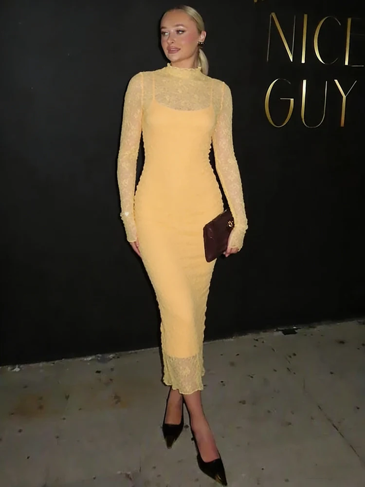 Weird Puss Sexy 2 Piece Dress Women See Through Sleeveless Skinny Tight Stretch Midnight Birthday Party Club Summer Long Bodycon