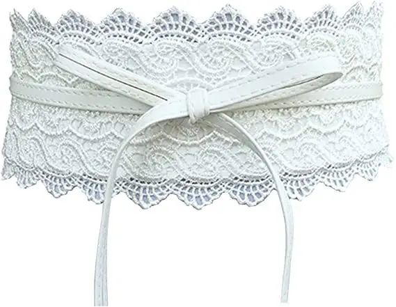 Boho Style Women Bow Lace Belt Wide Girdle Corset PU Leather Waist Belts Wedding Dress Skirt Decorative Waistband
