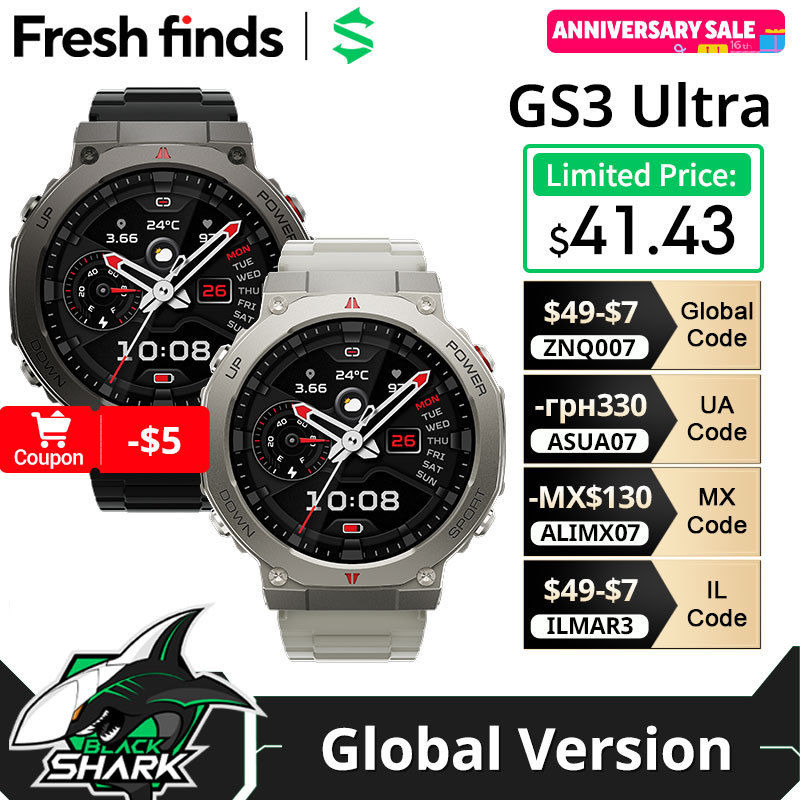  New BlackShark GS3 Ultra Smartwatch Equipped with dual-frequency GPS Barometer 5ATM &IP69K Water Resistant men's watch 