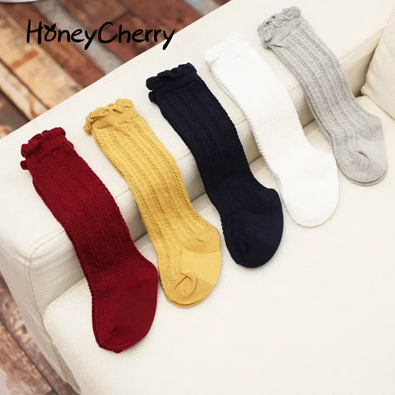 

HoneyCherry New Fashion Combed Cotton Socks Children's Pure Twist Knee Socks Girls Stockings