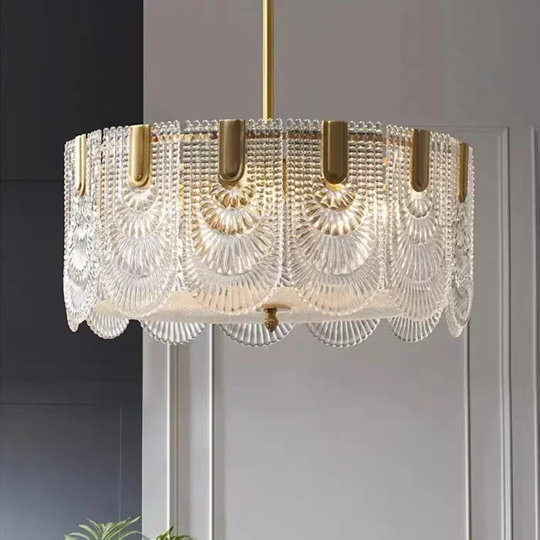 European French Retro Court Style Glass Ceiling Lamp Simple Luxury Art Pendant Light For Living Room Bedroom Dining Decor