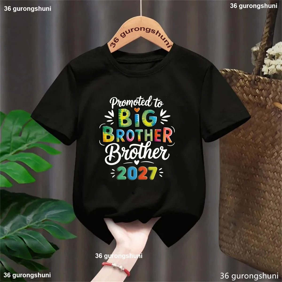 "Promoted to Big Brother 2027" Colorful Letter Print Boys' T-Shirt– Pregnancy Announcement Tshirt-Funny Kids' Short-Sleeve Top view 3