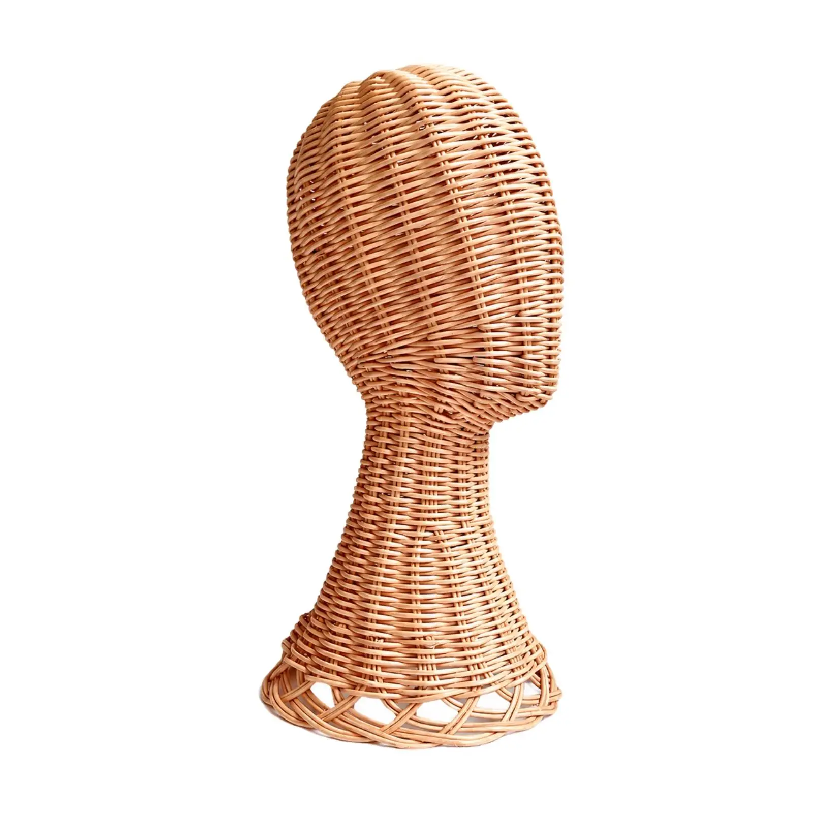 Wicker Hat and Hairpiece Stand Rustic Handmade Rattan Head Stand Woven Head Form with Base Natural for Retail Counters