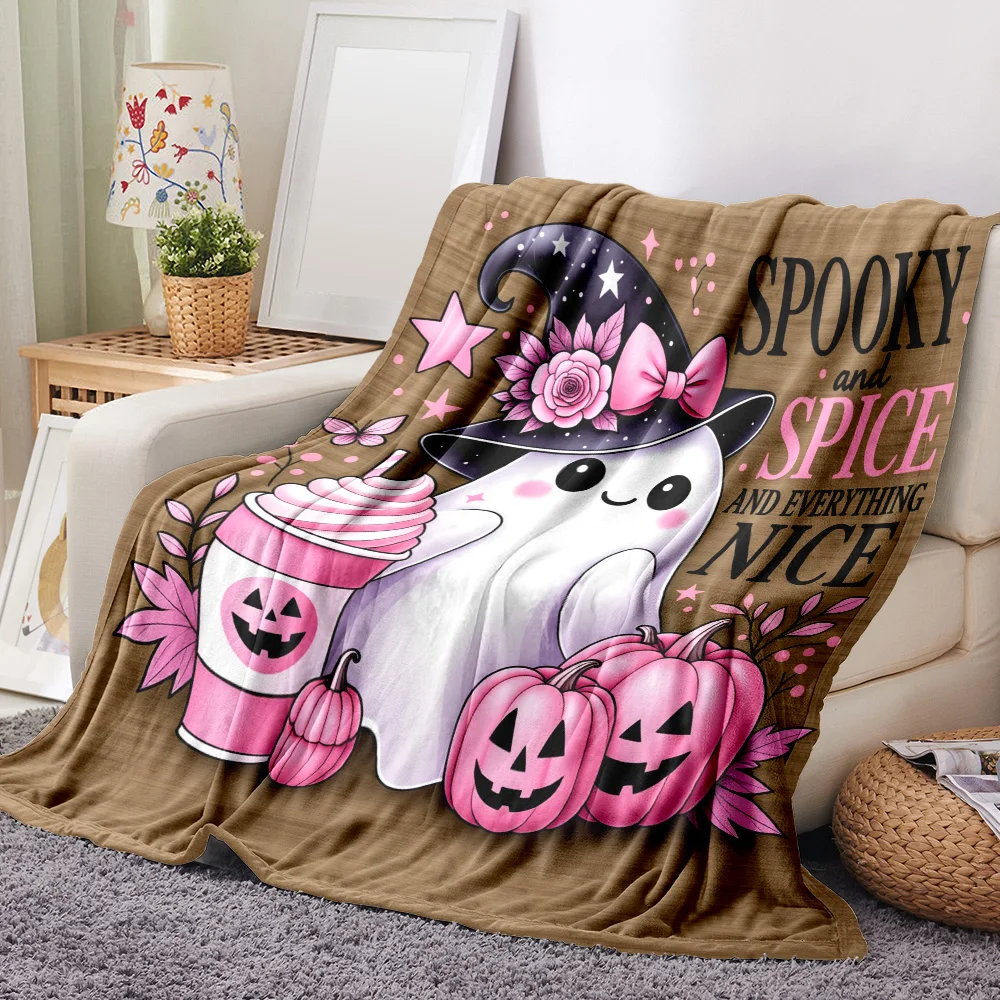 1PC Ghost and Pumpkin Print Blanket — Made of soft plush flannel, perfect for sofas, beds, or recliners. It is ideal for Hallowe