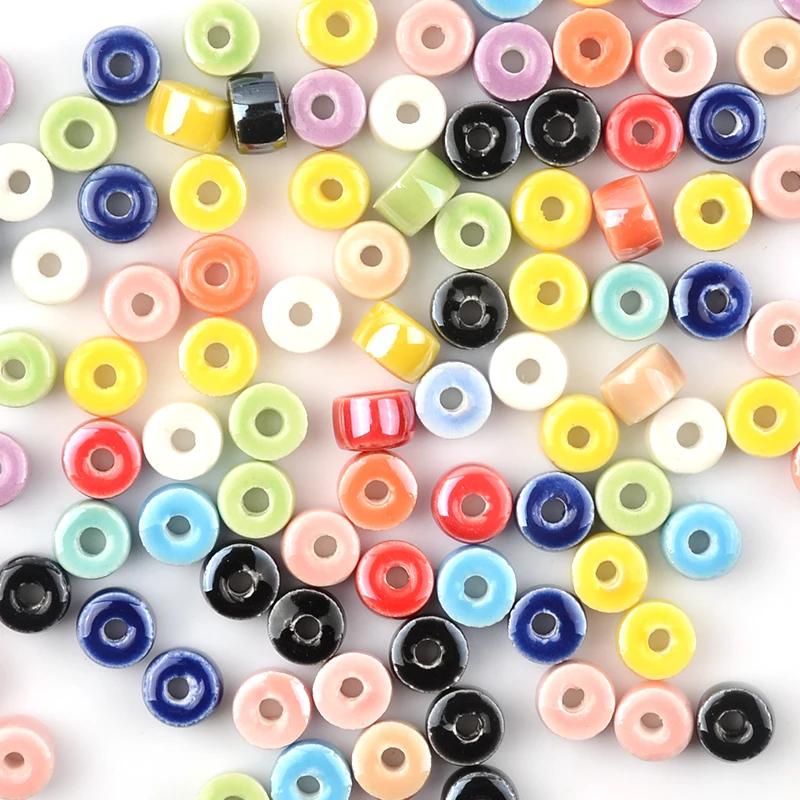 30pcs 4x6mm Ceramic Beads Simply Colored Round Flat Beads For Jewelry Making DIY Handmade Accessories