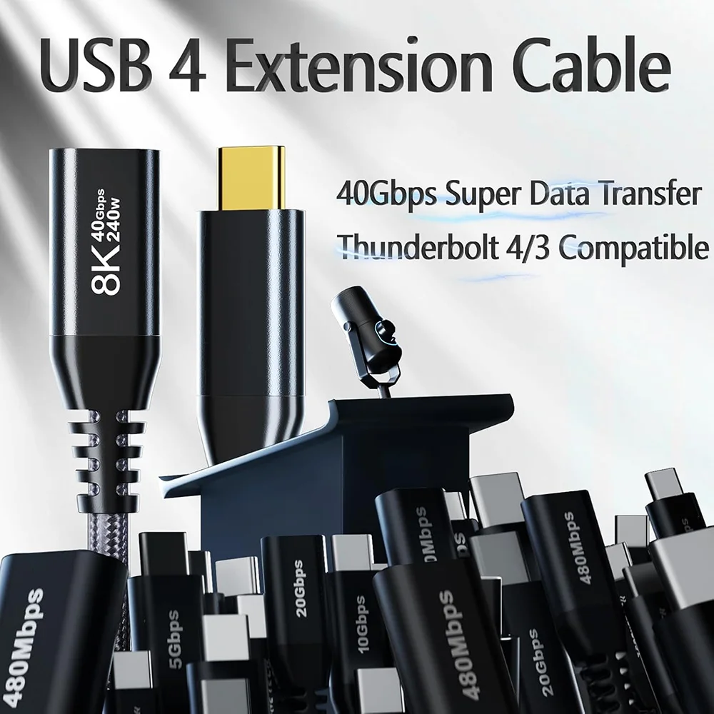 USB4 Male to Female USB C Cable Data 40Gbps 8K UHD Display 240W Fast Charging Compatible With Thunderbolt 4/3 For iPhone 17/16