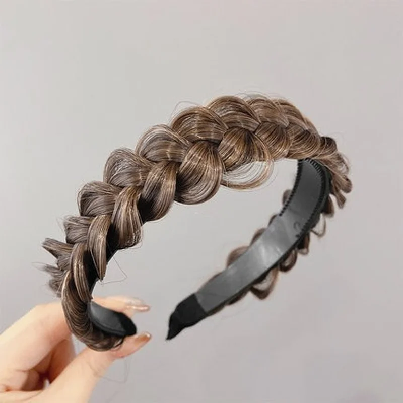 Schwarze Twist Braid Haarbänder für Frauen, gezahnt, rutschfest, Designer-Stirnbänder, modisch, verstellbare Zöpfe, Stirnband, Mädchen-Kopfbedeckung – Detail 7